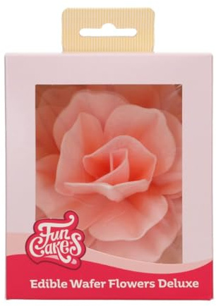 FunCakes Edible Wafer Flowers Essbare Blumen, Rose Pastella Pink, 1 Stück | Rosa Rose aus Essbarem Papier, Gebrauchsfertig, Essbare Blumen für Torten, Kuchen, Cupcakes und Desserts