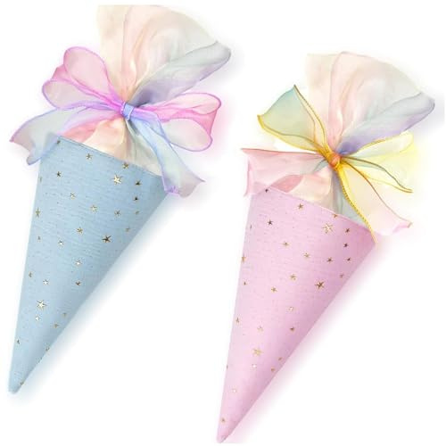 HTTDSLF 2Pcs Geschwister Schultüte Mädchen Jungen, Kleine Schultüten zum Befüllen, Kleine Zuckertüte Mädchen, Schultüte Kindergarten, Geschenk zur Einschulung, Schultüten Klein für Schüler Studenten