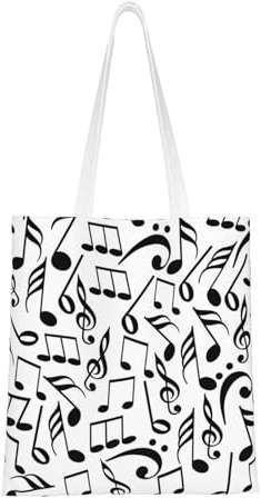 Tcoay Mehrweg-Einkaufstasche, Tragetasche für Lebensmittel, Allzweck-Canvas-Schultertasche,Musiknoten mit Notenschlüssel