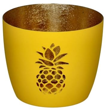 Giftcompany Madras Windlicht M Ananas neon gelb/Gold 8,5cm