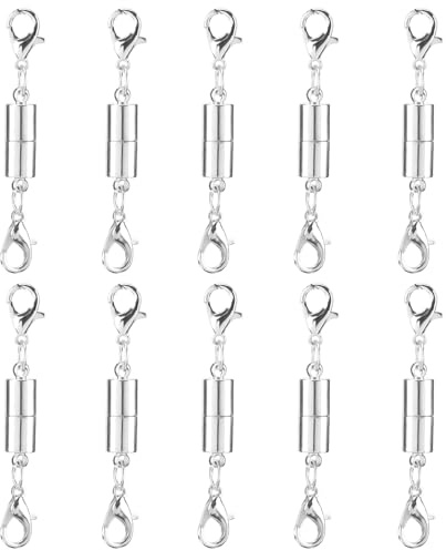 YAWYO 10er-Pack Magnetische Halskettenverschlüsse | Magnetische Schmuck-Extender mit Doppel-Lobster-Verschlüssen für Halsketten, Armbänder, Fußketten (Silber)