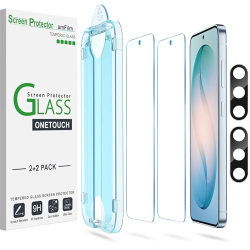 amFilm Lot de 2 + 2 Films de Protection en Verre Trempé pour Samsung Galaxy S26 5G, Dureté 9H avec Protection d'objectif d'appareil Photo, Installation Facile et sans Bulles