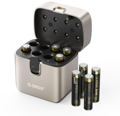 ORICO Lot de 8 Piles AAA Rechargeables au Lithium avec Chargeur | 1,5 V, 500 mWh, boîtier chargement‑stockage, charge rapide 3 h, 1500 cycles, pour télécommandes, souris sans fil