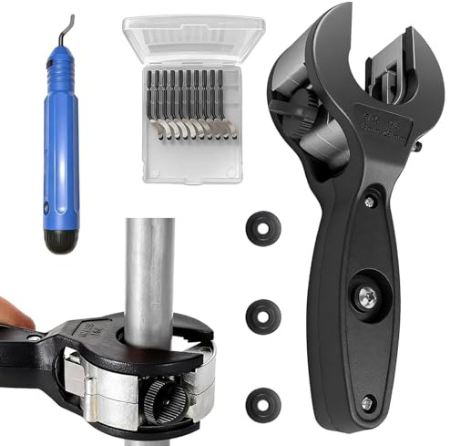 Set di tagliatubi a cricchetto, per tubi in rame, 8 – 29 mm, con 3 rotella di ricambio e utensili per sbavatura, tagliatubi per acciaio inox, tubo di rame, plastica, alluminio, nero