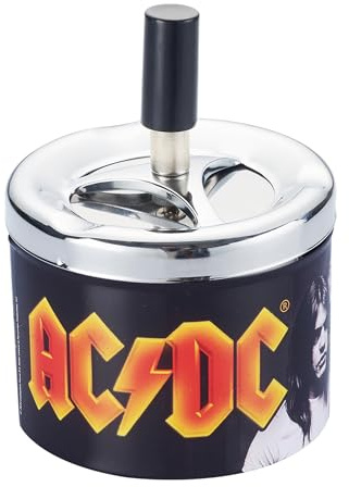 DREHASCHENBECHER AC/DC Ø9,5cm aus Metall Aschenbecher Windaschenbecher Druckaschenbecher Windaschenbecher Ascher 650 (Schwarz)
