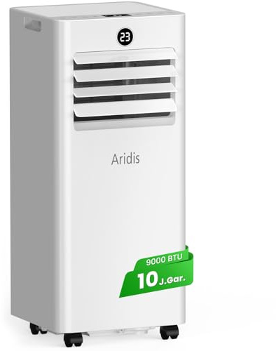 Aridis Climatiseur Mobile 9000 BTU - Climatiseur Portable 4 en 1 Silencieux - Télécommande, Minuterie 24h & Mode Sommeil,Clim Mobile pour Maison et Bureau,Kit d'Évacuation par Fenêtre Inclus
