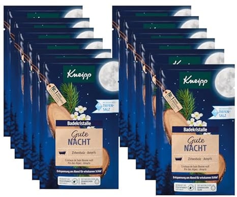 Kneipp Badekristalle Gute Nacht - Multipack - mit ätherischen Ölen aus Zirbenholz & Amyris - 12 x 60g