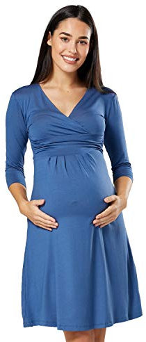 HAPPY MAMA Maternity Femmes Viscose Robe Genou Longueur 282p (Bleu Jeans, 38, M)