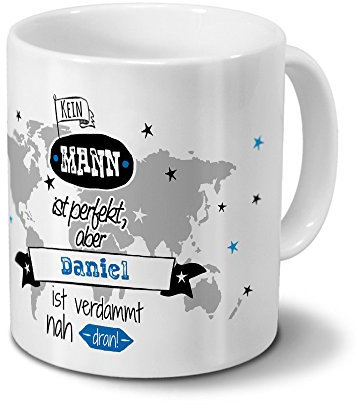 printplanet Tasse mit Namen Daniel - Motiv Nicht Perfekt, Aber... - Namenstasse, Kaffeebecher, Mug, Becher, Kaffeetasse - Farbe Weiß
