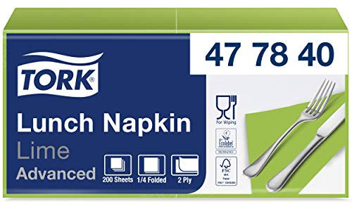 Tork 477840 Lunchservietten Lime / 2-lagige Servietten für kleine Gerichte oder Snacks / Advanced Qualität / 10 x 200 (2000) Papierservietten / 32,6 x 33 cm (B x L) / 1/4-Falz