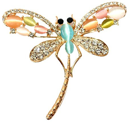Navachi Broche libellule plaquée or 18 carats avec cristal opale, Cristal, Opale