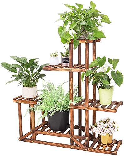 Wisfor Supporto per Piante in Legno di Pino, Fioriera da Esterno a 6 Livelli Porta Vaso Scaffale Porta Piante da Interno per Bonsai e Fiori Decorazione da Giardino Balcone Verticale Grande