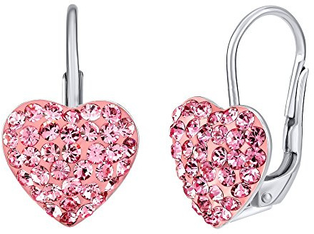 SILVEGO Orecchini in Argento 925 Cuore Rosa con Swarovski® Cristalli