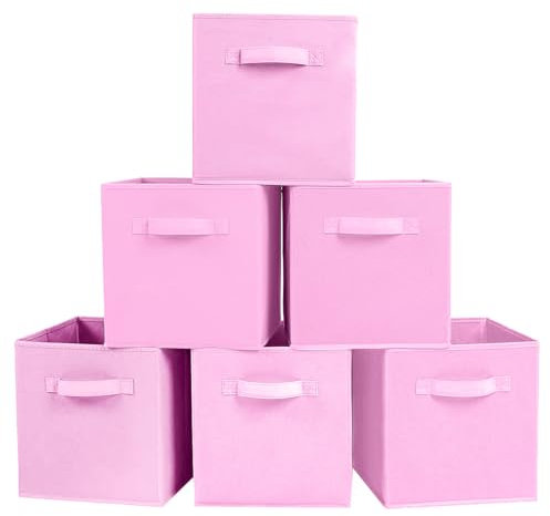 PowerKing Fabric Storage Box Organiser, 6 Foldable Storage Containers, Storage Box Cube, Pink