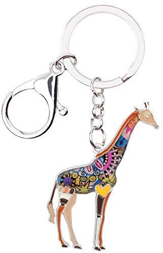 WEVENI Alliage Coloré Girafe Porte-clés Accessoires Bijoux Émail Cadeaux pour les Femme Filles Sac Portefeuille Voiture Charms (Marron)