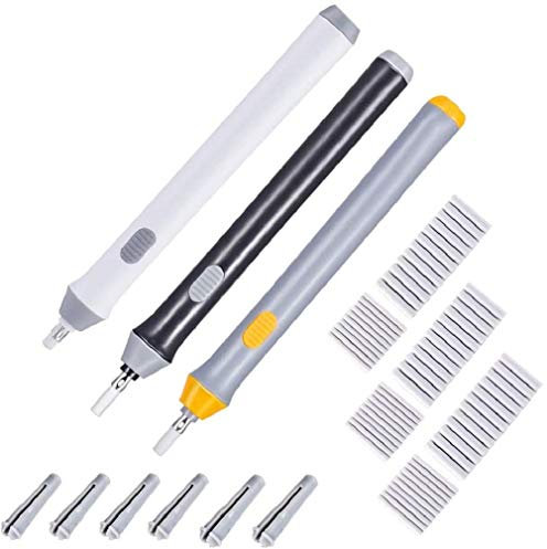 Hillento 3er Set elektrischer Radiergummi, elektrischer Radiergummi, batteriebetriebener Radiergummi, automatischer Radiergummi mit 66 zusätzlichen, austauschbaren Gummis für Kunststifte, Zeichnung