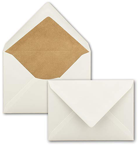 25x Brief-Umschläge naturweiß gefüttert - DIN C6 - braunes Kraft-Papier Seidenfutter - Nassklebung ohne Fenster - 114 x 162 mm - Serie UmWelt