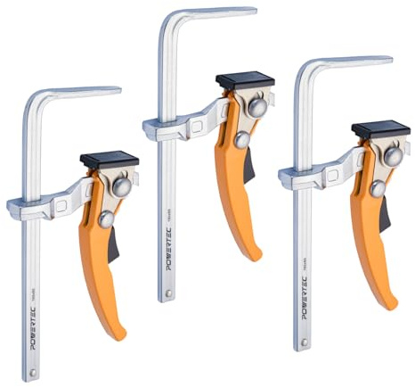 POWERTEC 71545 Quick Release Ratcheting Table Clamp for MFT and Guide Rail System, 7” Capacity x 2-3/8” Throat Depth, 3PK
