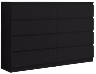 WHATSIZE ENTERPRISE – Moderna – Large Chest of Drawers – Contemporary 8 Drawer Wide, Tall Dresser & Bedside Drawers - Office, Lounge & Bedroom Furniture Storage Cabinet, Black