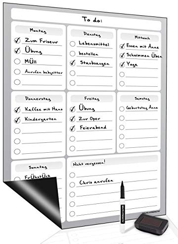 Brute Strength – Magnetischer Wochenplaner – 42 x 30 cm | Abwischbarer Wochenplaner und To-do-Liste für den Kühlschrank; für Termine und Familienplanung, Stift und Wischer inklusive