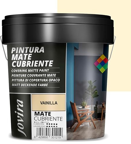 JOVIRA PINTURAS Pintura Mate Cubriente | 24 colores | Pintura interior-exterior con excelente poder cubriente. (4 Litros, Vainilla)