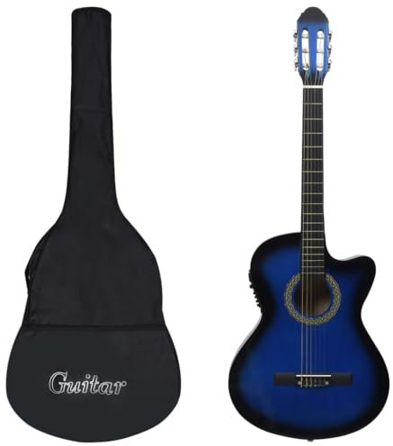vidaXL Western Gitarrenset 12-tlg. mit Equalizer 6 Saiten Gitarre Westerngitarre Konzertgitarre Saiteninstrument Musikinstrument Blau