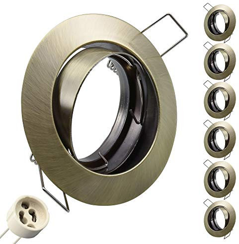 6x SET Einbaustrahler + GU10 für 230V alt Messing Schwenkbar rund Einbau Spots Decken Strahler Leuchte Spots Deckenleuchte Lampe Einbauleuchte Einbaurahmen 104S-TP MS