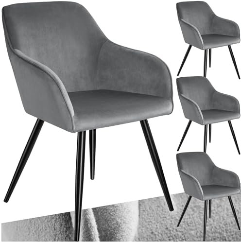 TecTake® Lot de 4 Chaises de Salle à Manger Chaises Rembourrées Fauteuil Salon Design Scandinave Pieds en Metal Noirs Élégant avec Accoudoirs Chaise Coiffeuse, Chambre, Salon, Bureau, Cabinet