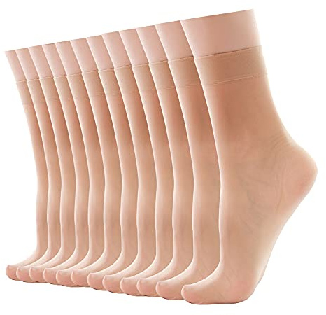 HA WA 20 DEN Damen Söckchen Seidenfein Socken，Pure Matt Transparent Nylon Feinsöckchen，Hautfarbe，Schwarz