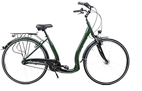 28 Zoll Aluminium City Bike Tiefeinsteiger Fahrrad Shimano 7 Gang Nexus LED dunkelgrün