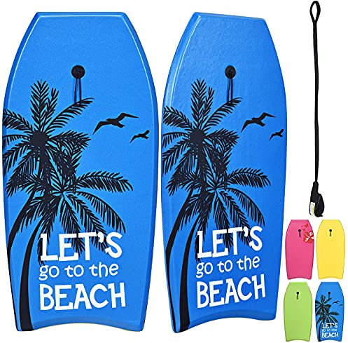 RELAX4LIFE Schwimmbrett tragbar, Schwimmboard mit Halteleine, Rutschfestes Surfbrett für Kinder & Erwachsene, Surfboard bis 85 kg belastbar, Bodyboard Shortboard, 104 x 52 x 6cm, XPE HDPE (Blue)