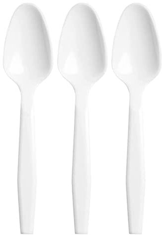Pack of 80 Plastic Spoons - White Plastic Spoon, Re-usable & Hand Washable, Heavy Duty Cutlery, Microwave-Safe Tablespoon, 5.7 Long - Ideal for Birthday, Parties, Camping, Catering, Wedding