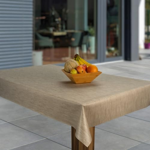laro Wachstuch-Tischdecke Abwaschbar Garten-Tischdecke Wachstischdecke PVC Plastik-Tischdecken Eckig Meterware Wasserabweisend Abwischbar GAE, Muster:Leinenoptik Hellbraun Beige, Größe:100x140