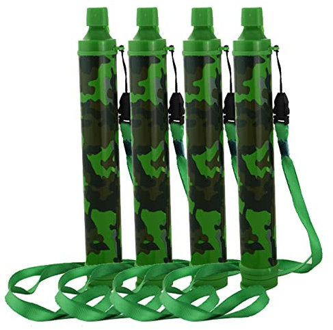 PRELGOSP Wasserfilter Outdoor Survival, Mini Tragbarer Wasserfilterstrohalm Wasserfilter Camping für Wandern Jagd Camping Reisen und Notfall,Tarnen,4pack