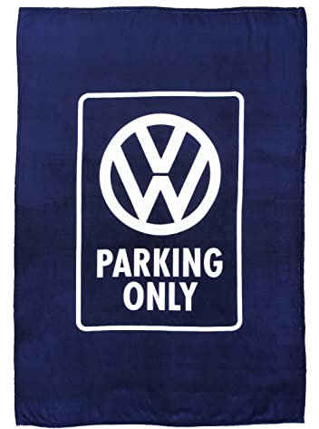 BRISA VW Collection - Weiche Volkswagen Kuschel-Fleece-Schmuse-Decke mit Volkswagen Logo Design (150x200cm/Parking Only/Blau)