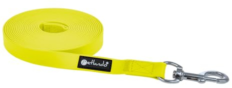 Petlando Schleppleine Trekking Such- und Trainingsleine für Hunde, für Ausbildung, extrem belastbar, viel Bewegungsfreiheit, einfache Reinigung – 5m x 2cm, gelb
