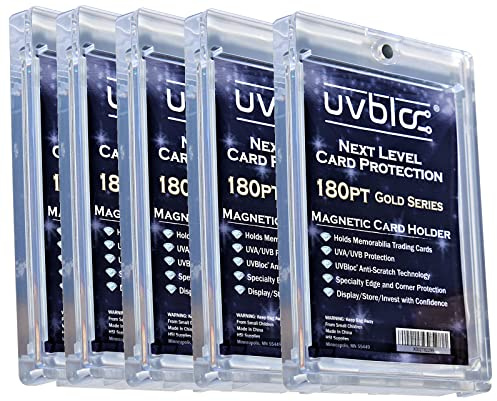 UVBLOC One Touch Card Holder 180pt (5 Pack) Magnetic Baseball Jersey Patch Protectors Sleeves Cases for Trading Sports Cards