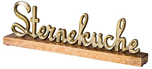 levandeo Sterneküche Schriftzug L40cm Metall Gold Mango Holz Deko Aufsteller Tischdeko Wohndekoration Küche Küchendeko Geschenk