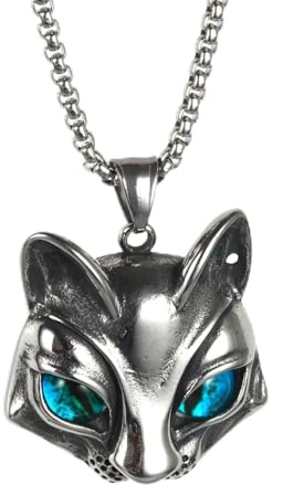 HCMA Retro Katze Blaue Augen Lange Männer Halsketten Anhänger Punk für Freund Titan Stahl Hip Hop Rock Party Schmuck Kreativität Geschenk
