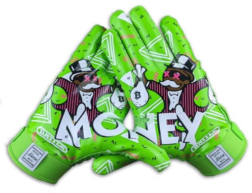 Battle Sports Money Man 2.0 Wide Receiver Fußballhandschuhe – Fußballhandschuhe für Erwachsene und Jugendliche – Ultra Grip Handschuhe – Erwachsene L, Neongrün