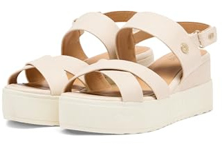 MUSTANG Damen Sandale Kreuzriemen Slingback Plateau Keilabsatz 1459-801, Größe:40 EU, Farbe:Beige