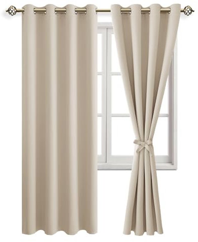JIUZHEN Vorhänge Blickdicht mit Raffhalter Ösenvorhang Gardinen für Wohnzimmer Verdunkelungsgardinen gegen Kälte und Wärme Schlafzimmer, Biscotti Beige, 2 Stück, 260x140cm(HxB)