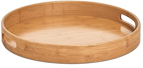 TIENDA EURASIA - Bandeja Circular de Madera, Bandeja Decorativa de 40 x 5 cm, Bandeja Cama con Asas, Bandeja para Servir de Diseño Nordico y Comodas Asas de Transporte