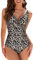 Veranobreeze Badeanzug Damen Bauchweg Einteilige V Ausschnitt Raffung Shape Badeanzug Damen Große Größe Push Up Badeanzüge für Damen(Tierdruck, EU42)