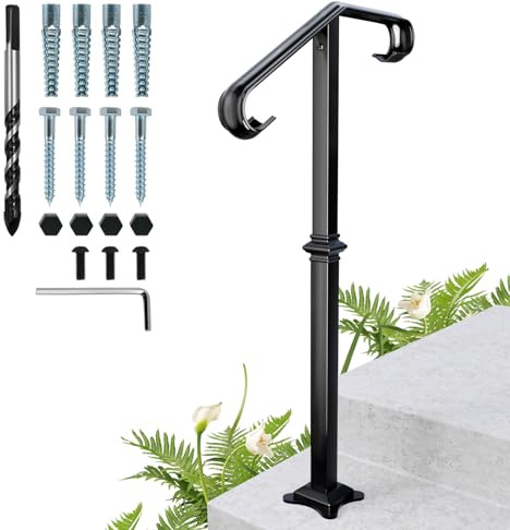 Einzelpfosten Schmiedeeisen Handlauf Treppengeländer Handläufe für Outdoor Veranda Geländer Passend für 1-2 Stufen Übergangstreppe Beton oder Holztreppe mit Basistextur Stil