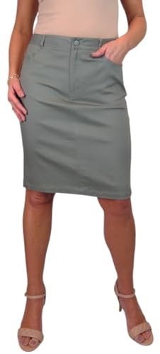 Paulo Due Women's Knee Length Stretch Chino Pencil Skirt Khaki Green (16)