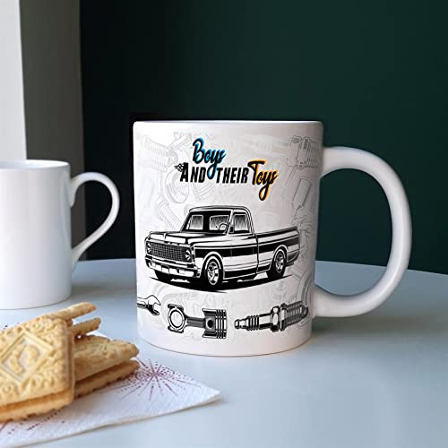 Purely Home Extra Large Big 70s Pickup Vintage Car Boys and Their Toys Mug - Jumbo White Coffee/Tea Gift