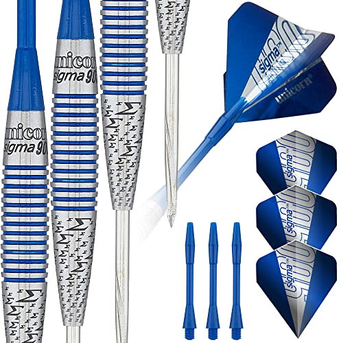 Unicorn Steel Tip Darts Sigma Stability|Dartpfeile mit Stahlspitze, Silber/Blue, 21 g