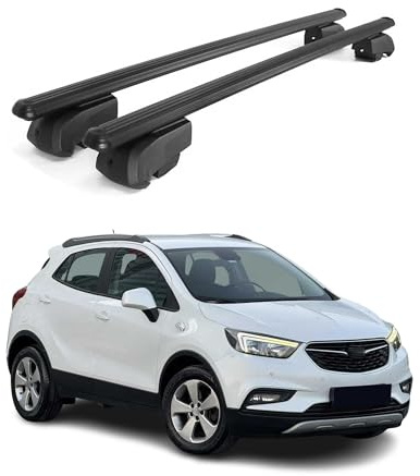 OMAC Dachträger für Opel Mokka 2016-2019 FL Aluminium 2 Stangen Schwarz | ISO/PAS 11154:2006 geprüft, Abschließbar, City-Crash-getestet, bis 75 kg Traglast, Querträger, Grundträger