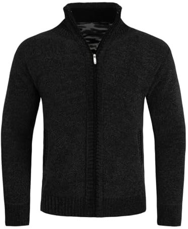 Allthemen Cárdigan de Hombre de Lana con Cremallera y Cuello Alto Suéter Grueso Forrado Negro XL